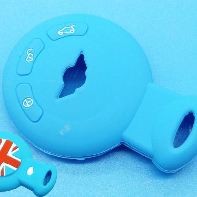 China Protect Key 3 Buttons Silicone Key Case Cover For BMW Mini Cooper Smart Key FOB Holder In Blue for sale