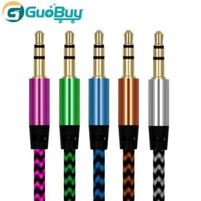 China Multimedia In Stock Nylon Fabric Braided 3.5mm Male To Male Stereo Jack Aux Audio Cable For Car Earphone for sale