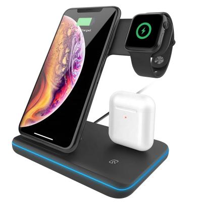 China Mobile Phone 3 in 1 15W/10W Qi Fast Charger Stand Wireless Charging Dock for Phone Watch Earpods for sale