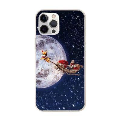 China Santa Sleigh Shockproof Protective Christmas Acrylic Clear Phone Case Weihnachts Handyhulle For iphone 7-14 For Samsung for sale