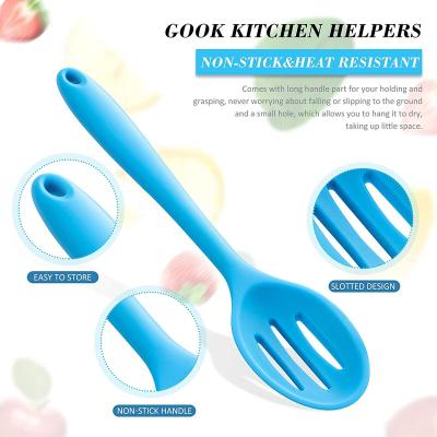 China Disposable Silicone Slotted Spoon Large Nonstick Heat Resistant Spoon Silicone Basting Multicolor Rubber Spoon Utensil For Cooking for sale