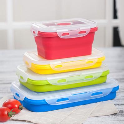 China Hot Selling Viable Kids School Bento Silicone Microwavable Food Storage Collapsible Lunch Box Meal Food Prep Collapsible Lunch Box Containers for sale