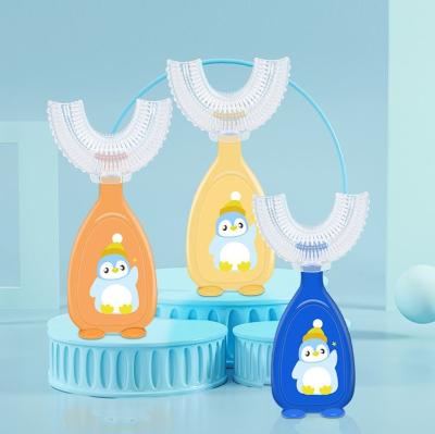 China 100%Food Grade Silicone Teether Baby Toothbrush U Shaped Baby 360 Degree Silicone Teether Toddler Toothbrush Infant Training Chewing Brush for sale