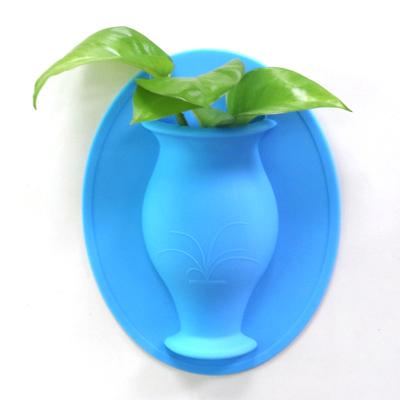 China Eco-friendly Magic Removable Self Adhesive Wall Hanging Silicone Creative Flower Vase for sale