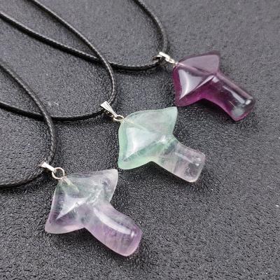 China Decoration color natural stone crystal fluorite mushroom pendant small, umbrella necklace pendant wholesale for sale