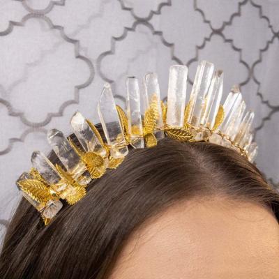 China New decoration tree gold leaf crystal headband, crown natural crystal headband for sale