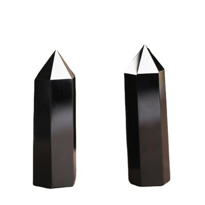 China Unique decoration natural obsidian crystal column, hexagonal prism natural original ornaments for sale