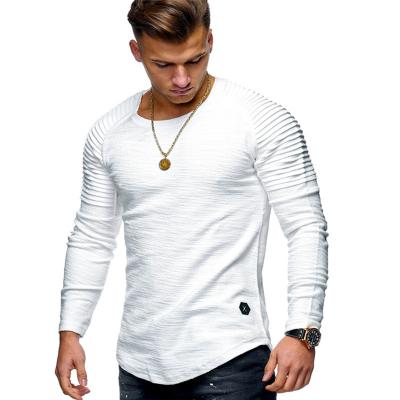 China Men's Casual Striped Round Neck T-shirt QUICK DRY Long Sleeve Pullover Solid Color T-Shirt for sale