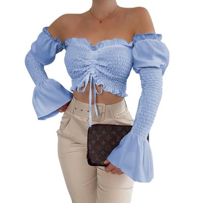 China Wholesale Good Price Breathable Breathable Ruched Fashion Summer Women Long Sleeve Sexy Crop Tops for sale