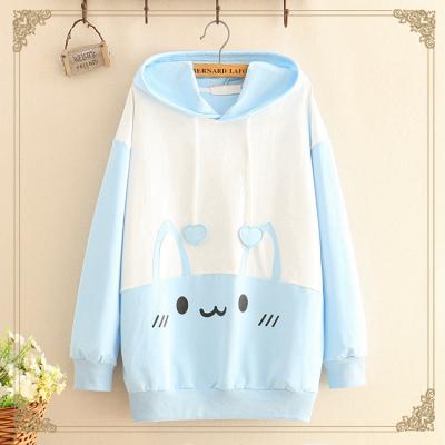 China Autumn Japanese Style Cute Rabbit Hoodie Women's Spring Blue Bunny Ears Graphic Sweatshirts Lovely Anti-wrinkle Pink Sweatshirts for sale