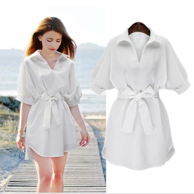 China Lady Breathable Casual Solid Chiffon Dresses Commercial Premise Women Summer Breathable Dress Shirts for sale