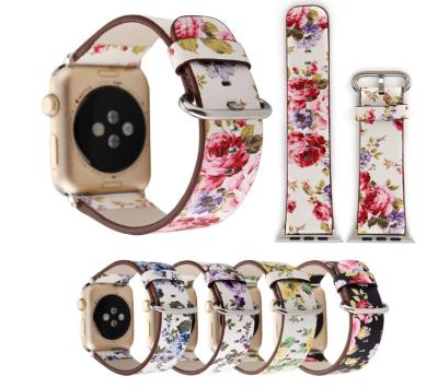 China PU Leather Band For Apple Watch New Soft Floral Floral Flower Flower Apple Watch Pastoral Wrist Watch Band For Apple Watch 5/4 38mm 42mm for sale