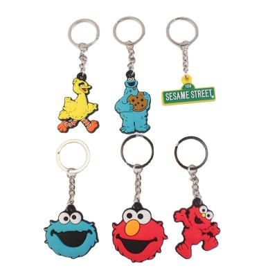 China 2D Cute Colorful Cute Sesame Street Key Chain PVC Rubber Keychain Wholesale Promotion Gift Cartoon For Kids Gifts for sale