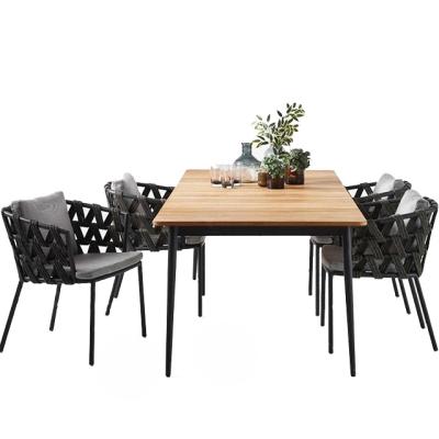 China Modern Outdoor Restaurant Furniture Rope Dining Chairs Outdoor Dining Table Set for sale