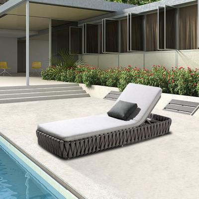 China 100% Hand - Woven Modern Lying Outdoor Bed Furniture For Balcony Leisure Garden Villa Pool Sofa Lounger Folding Rattan Beach Chair for sale