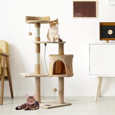 China Luxury Outdoor Indoor Cat Tree House Pet Beds Cat Tree Tower Cat Cages Viable Wooden Rainbow Pet Furniture Product Cages for sale