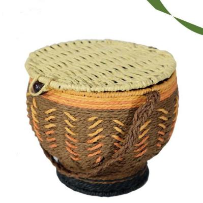 China 2022 Latest Handicraft Handwork - Woven Round Fruit Basket With Cover Storage Basket for sale