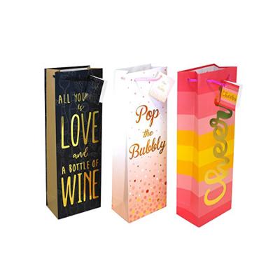 China Recyclable Customized Printed Promotional Paper Wine Bottle Paper Gift Bag With Handle for sale