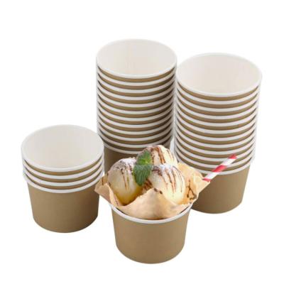 China Disposable Custom Printed Biodegradable Food Grade Kraft Paper Ice Cream Paper Dessert Bowls for sale