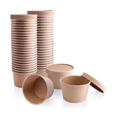 China Compostable Biodegradable Kraft Paper Take Away Boxes Food Grade Paper Cup Rolled Rim Container Storage Bucket With Vented Lid for sale