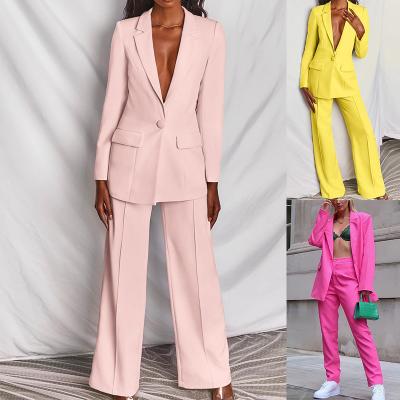 China Fashion Breathable High Quality Casual Single Breasted Long Sleeve Women Suits 2021 Womens Suits Ladies Blazers Long And Wide Leg Tuxedo Culottes for sale