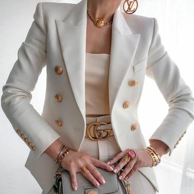 China 2021 Breathable Cheap Casual Formal White Double Breasted Blazers Mujer Crop Suit Ladies Office Women Jacket for sale