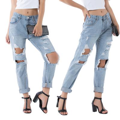 China 2021 New Design Viable Women's Jeans High Waist Streetwear Ripped Distressed Denim Skinny Pants Fashion Cotton Women's Casual Jeans for sale