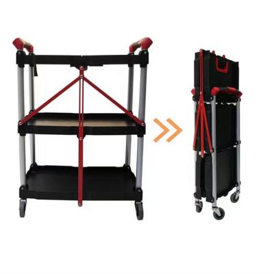 China Heavy Duty Storage 3 Tiers Folding Serving Trolley Carts With 4 Mute Universal Wheels for sale