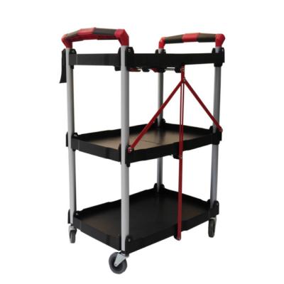 China Factory Price Heavy Duty Storage 3 Rows Folding Serving Cart Carts With 4 Mute Universal Wheels for sale