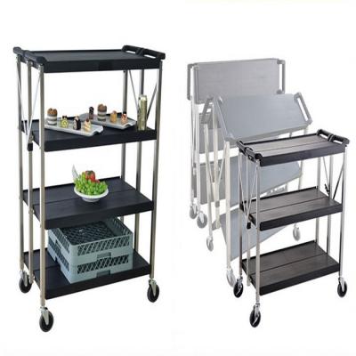 China Storage factory price 3 shelf cart collapsible seving carts with 4 mute universal wheels for sale