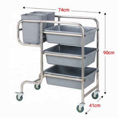 China Multifunctional Stainless Steel 3 Layers Heavy Duty Cleaning Trolley Service Cart for Restaurant and Hotel Service for sale