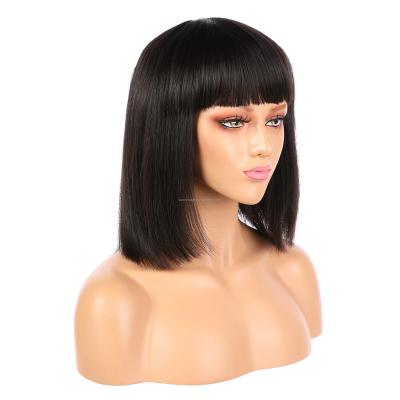 China Straight Glueless Human Hair Bob Wigs with Bangs Brazilian Straight Short Cut Bob Wig for Black Women for sale