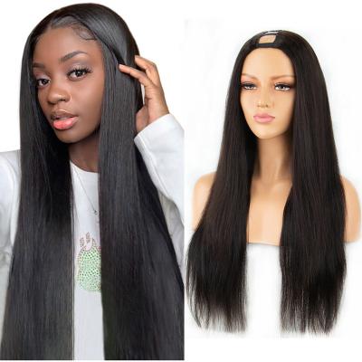 China Straight Human Hair U Part Wig with Clip in 180density Bone Straight Human Hair Glueless U Shape Wigs for Black Women for sale