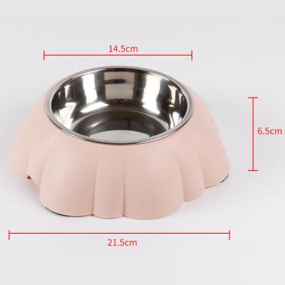 China Dogs Specifications 500ml Pink Petal Shaped Various Pet Bowls With Stand for sale