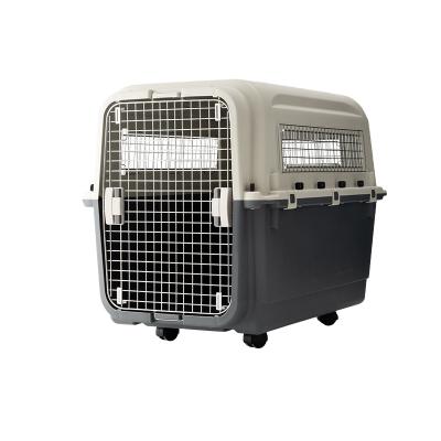 China Small Animals Direct Selling Plastic Pet Cat Dog Air Aviation Cage Shipping Box With Handle And Wheels for sale