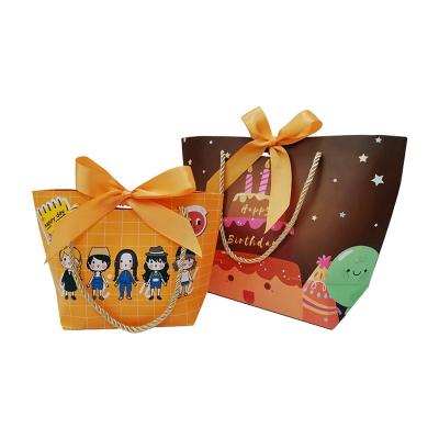 China Recyclable Folding Gift Box Bags With Present Ribbon Christmas Paper Bag for sale