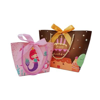 China Recyclable Folding Gift Box Bags With Ribbon Wedding Birthday Party Paper Bag For Candy for sale