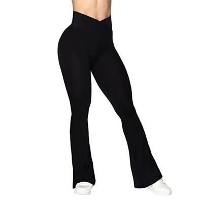 China Breathable Sport For Women Crossover Yoga Pants With Tummy Control Yoga High Waist And Wide Leg Pants Flare Leg Fitness Gaiters for sale