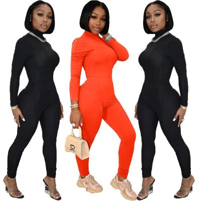 China Solid 2022 New Arrival Fashion Women Neck Stand Long Sleeve Breathable Casual Back Zipper Romper Slim Pants 2 Piece Set Tracksuit for sale