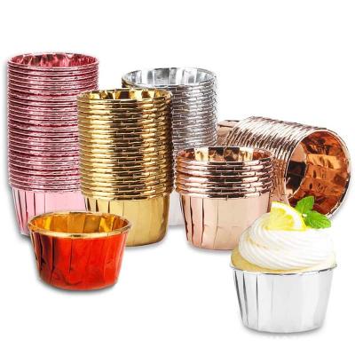 China Disposable Double Sided Silver Cupcake Cupcake Double Sided Silver Bun Cupcake Wrapping Cupcake Wrapping Baking Supplies Rose Gold Aluminum Foil Liners for sale