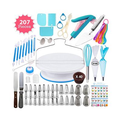 China Wholesale 207pcs Stainless Steel Baking Pastry Cake Decorating Kit Turntables Viable Decorating Accessories Tools Baking Supplies for sale