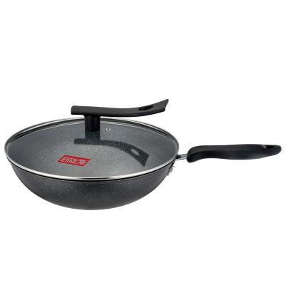 China Sustainable Wok With Pot Cover 32cm Non-Stick Cast Iron Cookware for sale