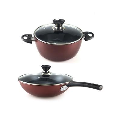 China Minimalist Hot Selling Two Pieces of Cookware Enameled Frying Cast Iron Cooking Pan Set Non Stick for sale