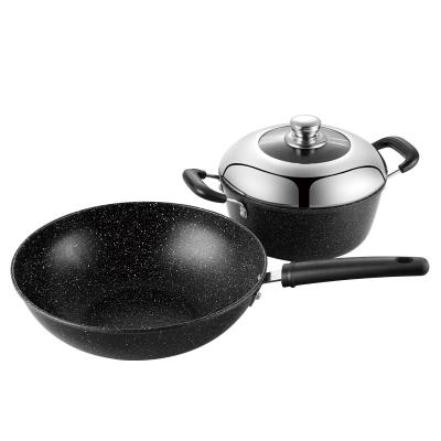 China Factory Price Kitchen Stocked Ware Set Wok Soup Pot Non-Stick Iron Cookware Sets for sale