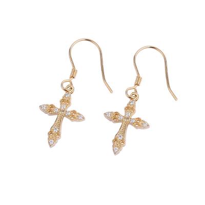 China 925 Sterling Silver CZ Religious Zircon Hip Hop Cross Hoop Earrings Gold Plated Women's Popular Jewelry for sale