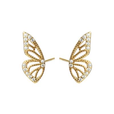 China Punk Do Direct Zircon Women's 925 Sterling Silver Shiny Wings Butterfly Earrings Jewelry Gift for sale