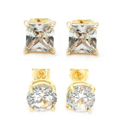 China Factory direct sales CLASSIC copper jewelry four claw square round square zircon gold-plated steel needle simple women's earrings jewelry gifts for sale