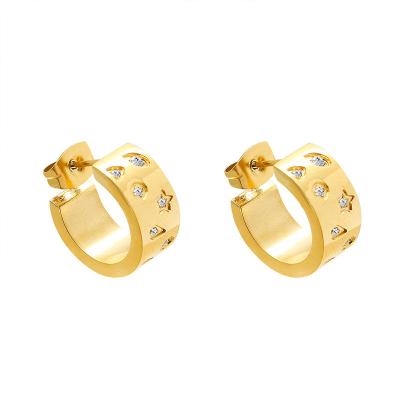 China CLASSIC factory produces Haoshi's versatile geometric inlaid c-shaped earrings and real 18K gold plated titanium steel earring for sale