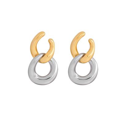 China New Trendy INS Fashion Atmosphere Double Ring Detachable Titanium Steel Earrings Plated With Real 18K Gold Jewelry for sale