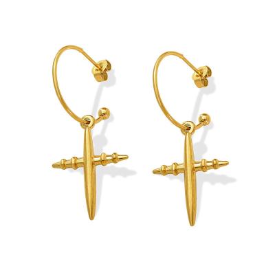 China FASHIONABLE European and American titanium cross temperament retro fashion 18K gold steel plated earrings for sale